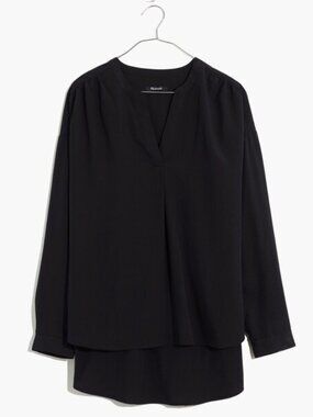 Madewell Sandwashed Popover Top Black Long-Sleeved Size Medium
